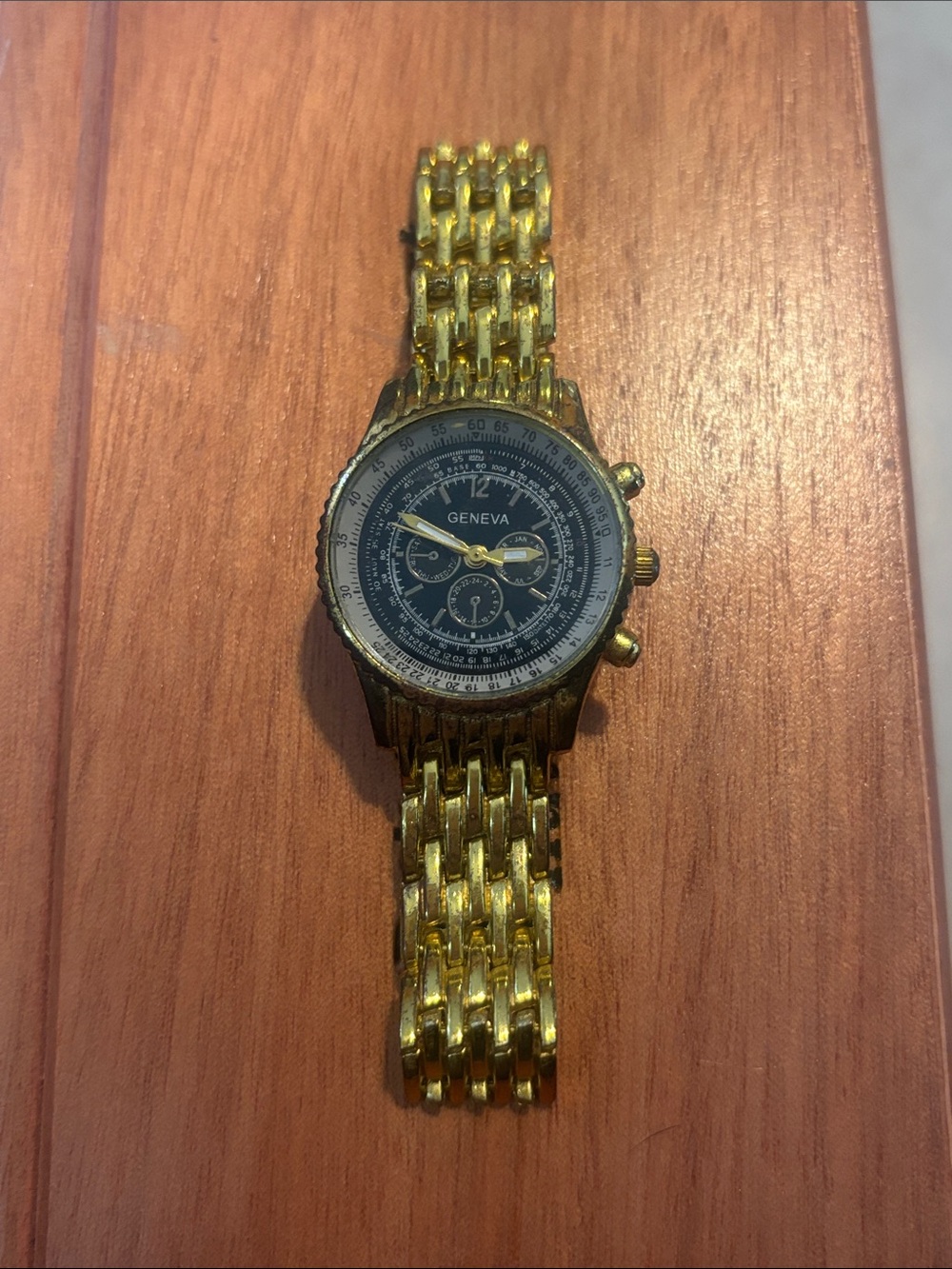 Geneva Gold-Tone Bracelet Watch with Black Dial